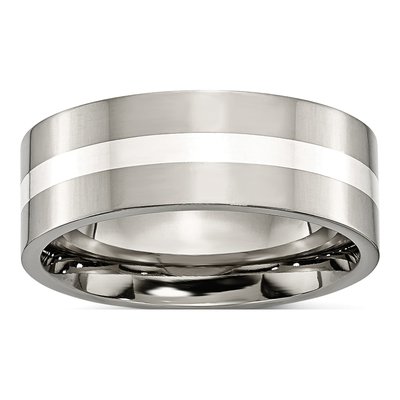 Titanium & Sterling Silver 8mm Inlay Flat Wedding Band