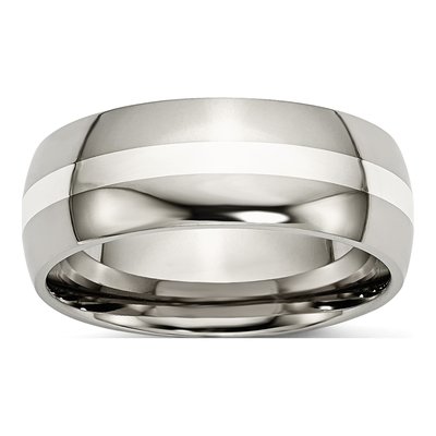 Titanium & Sterling Silver 8mm Inlay Wedding Band