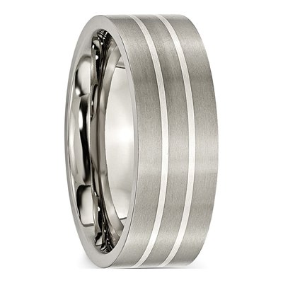 Titanium & Sterling Silver 8mm Inlay Flat Wedding Band – view 5