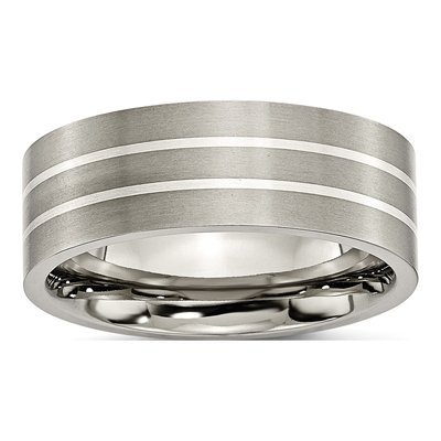 Titanium & Sterling Silver 8mm Inlay Flat Wedding Band