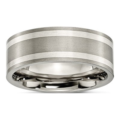 Titanium & Sterling Silver 8mm Inlay Wedding Band