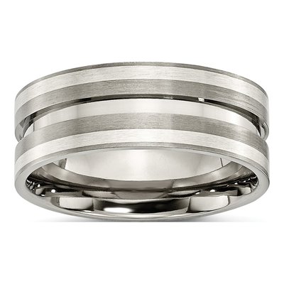 Titanium & Sterling Silver 8mm Grooved Wedding Band
