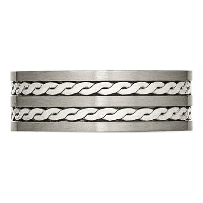 Titanium & Sterling Silver 8mm Braided Inlay Comfort-Fit Wedding Band – view 5