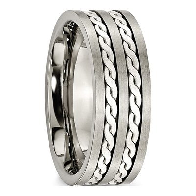 Titanium & Sterling Silver 8mm Braided Inlay Comfort-Fit Wedding Band – view 6