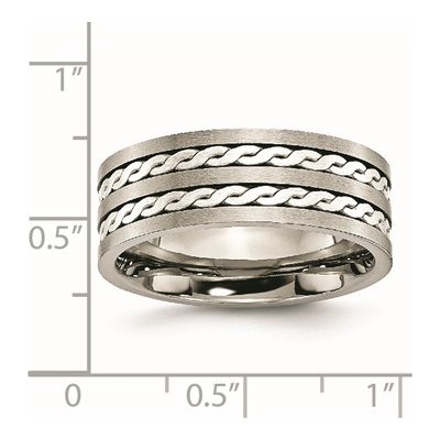 Titanium & Sterling Silver 8mm Braided Inlay Comfort-Fit Wedding Band – view 8