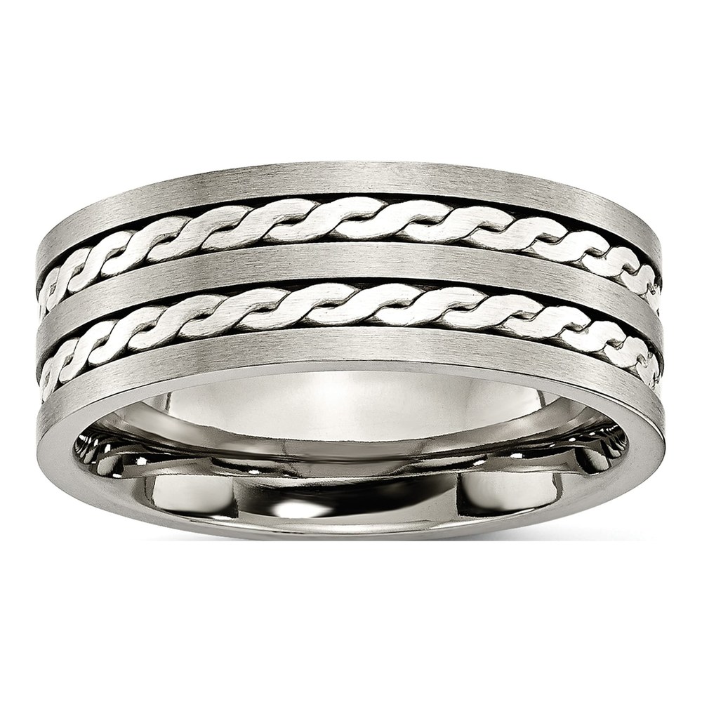 Titanium & Sterling Silver 8mm Braided Inlay Comfort-Fit Wedding Band