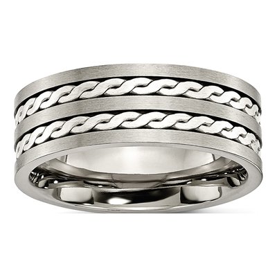 Titanium & Sterling Silver 8mm Braided Inlay Comfort-Fit Wedding Band