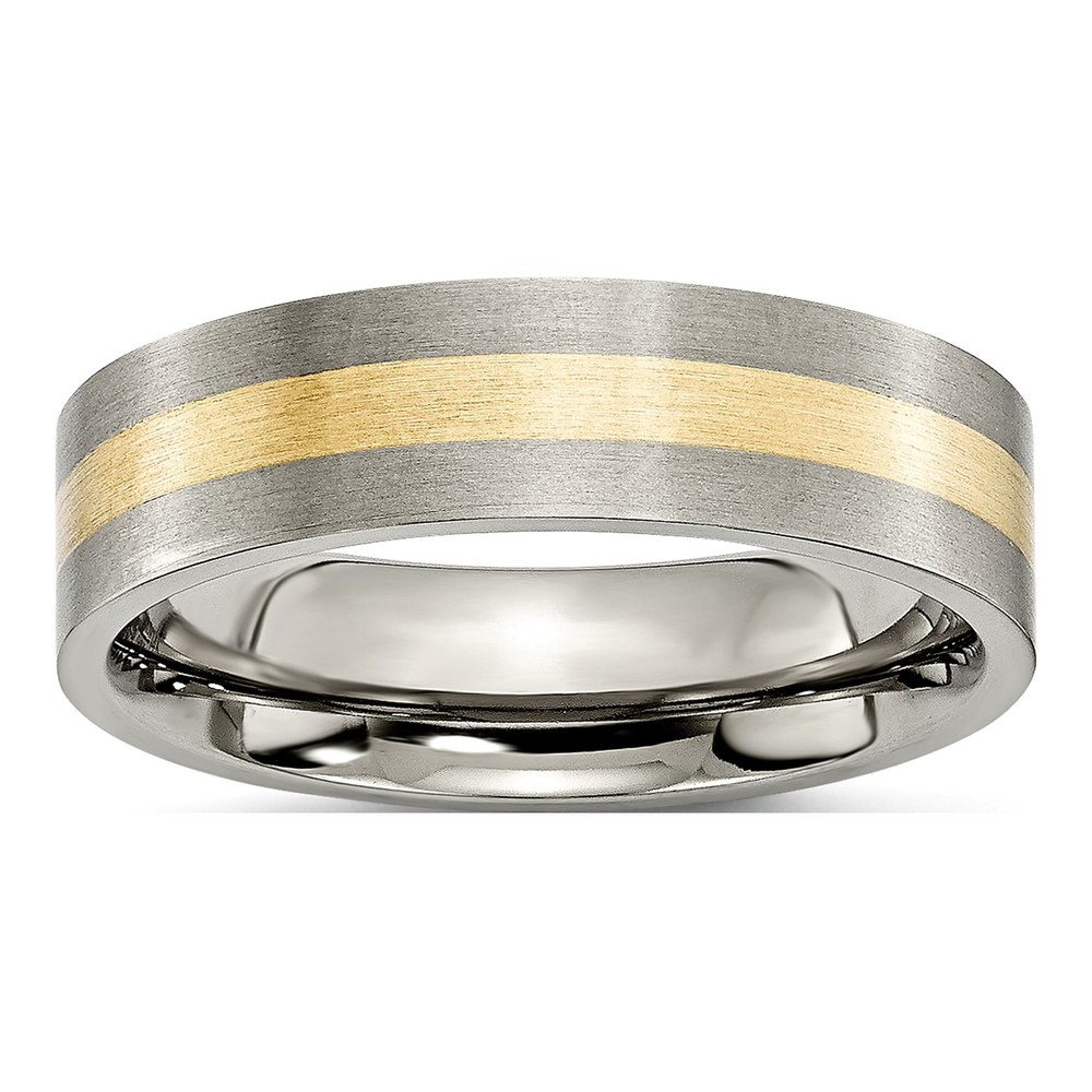 Titanium & 14K Gold 6mm Inlay Flat Wedding Band