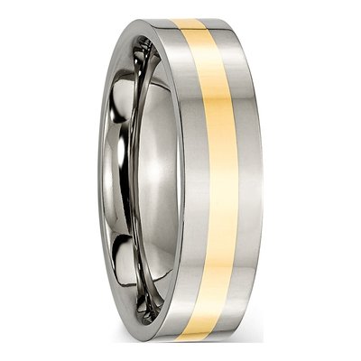 Titanium & 14K Gold 6mm Inlay Flat Wedding Band – view 4