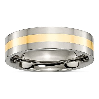 Titanium & 14K Gold 6mm Inlay Flat Wedding Band