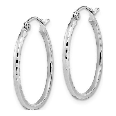 10K White Gold 27mm Diamond-Cut Hoop Earrings – view 2
