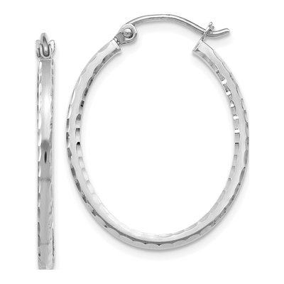 10K White Gold 27mm Diamond-Cut Hoop Earrings