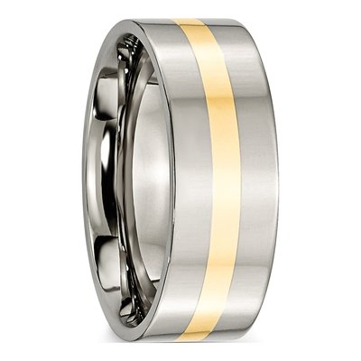 Titanium & 14K Gold 8mm Inlay Flat Wedding Band – view 4