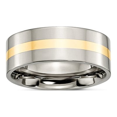 Titanium & 14K Gold 8mm Inlay Flat Wedding Band