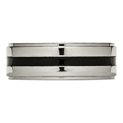 Titanium 8mm Black Enamel Ridged Wedding Band – view 5