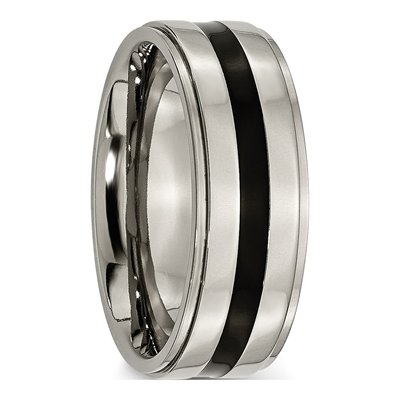 Titanium 8mm Black Enamel Ridged Wedding Band – view 6