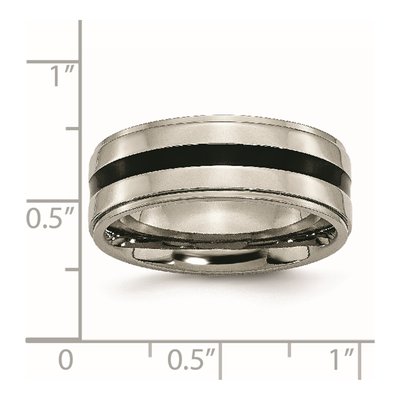 Titanium 8mm Black Enamel Ridged Wedding Band – view 8