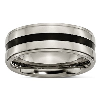 Titanium 8mm Black Enamel Ridged Wedding Band