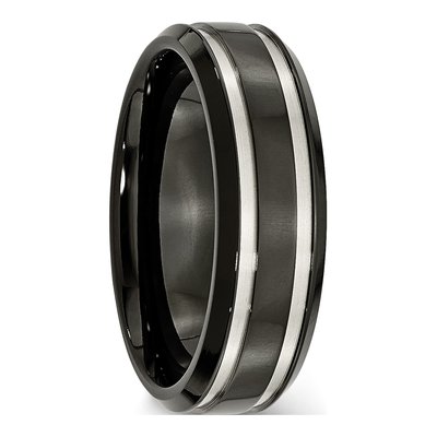 Black Titanium 7mm Grooved Comfort-Fit Wedding Band – view 6
