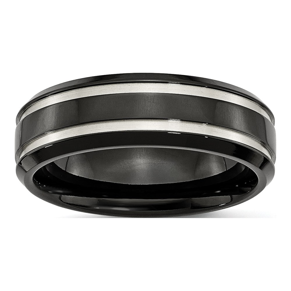Black Titanium 7mm Grooved Comfort-Fit Wedding Band