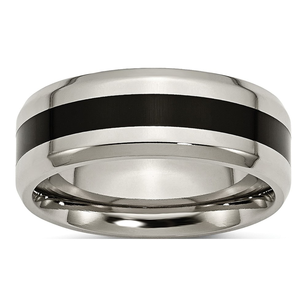 Titanium 8mm Black Enamel Beveled Comfort-Fit Wedding Band