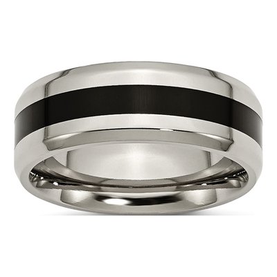 Titanium 8mm Black Enamel Beveled Comfort-Fit Wedding Band