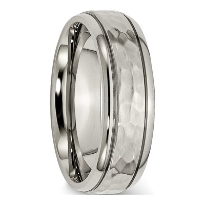 Titanium 7mm Hammered Grooved Comfort-Fit Wedding Band – view 6