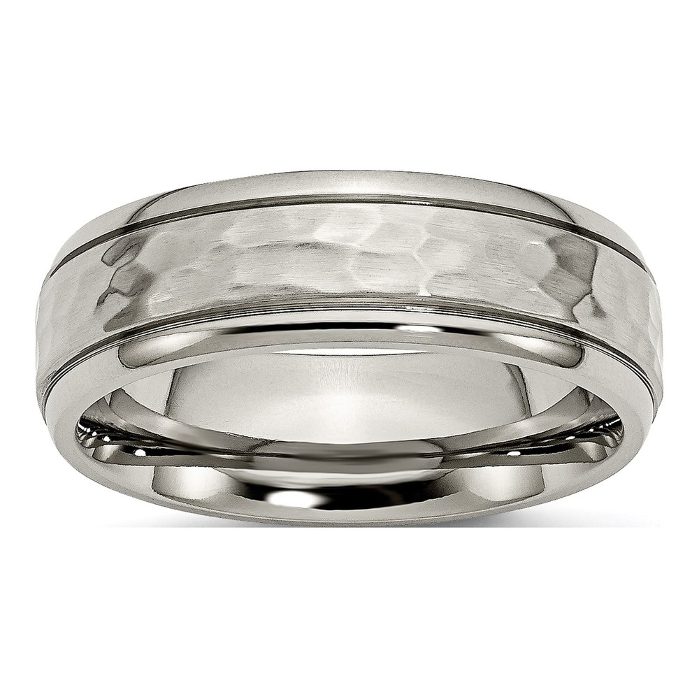 Titanium 7mm Hammered Grooved Comfort-Fit Wedding Band