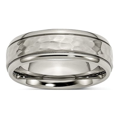 Titanium 7mm Hammered Grooved Comfort-Fit Wedding Band
