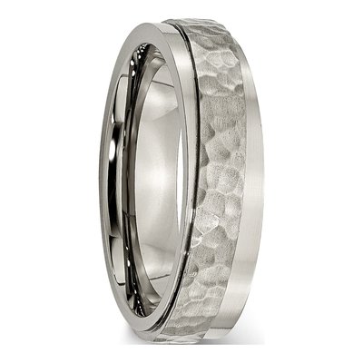 Titanium 6mm Hammered Ridged Edge Comfort-Fit Wedding Band – view 7