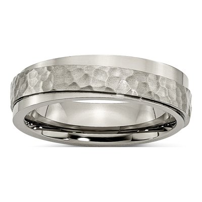Titanium 6mm Hammered Ridged Edge Comfort-Fit Wedding Band