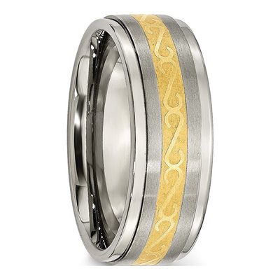 Titanium 8mm IP Ridged Wedding Band – view 5