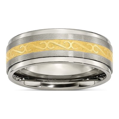 Titanium 8mm IP Ridged Wedding Band