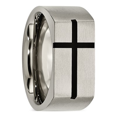 Titanium 10mm Black Enamel Cross Wedding Band – view 6