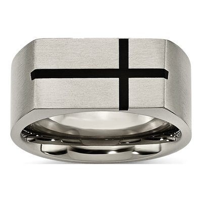 Titanium 10mm Black Enamel Cross Wedding Band