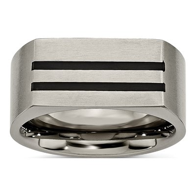 Titanium 10mm Black Enamel Stripe Wedding Band