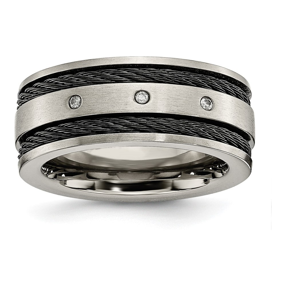 Men's Titanium Black IP Diamond Wedding Band, 10mm