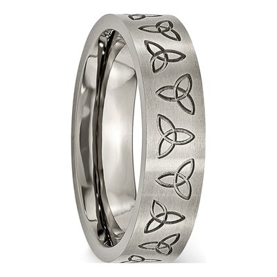 Titanium 6mm Trinity Symbol Flat Wedding Band – view 6