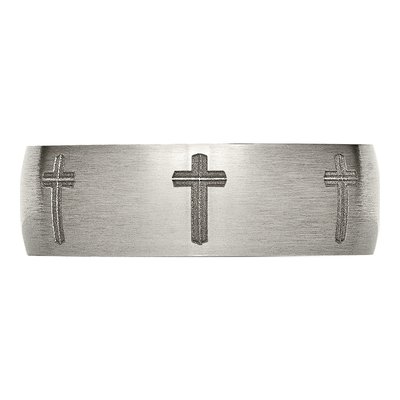 Titanium 8mm Cross Laser Design Wedding Band – view 5