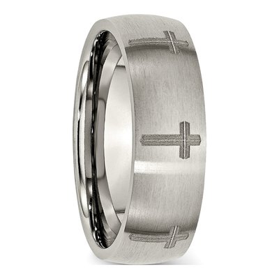 Titanium 8mm Cross Laser Design Wedding Band – view 6