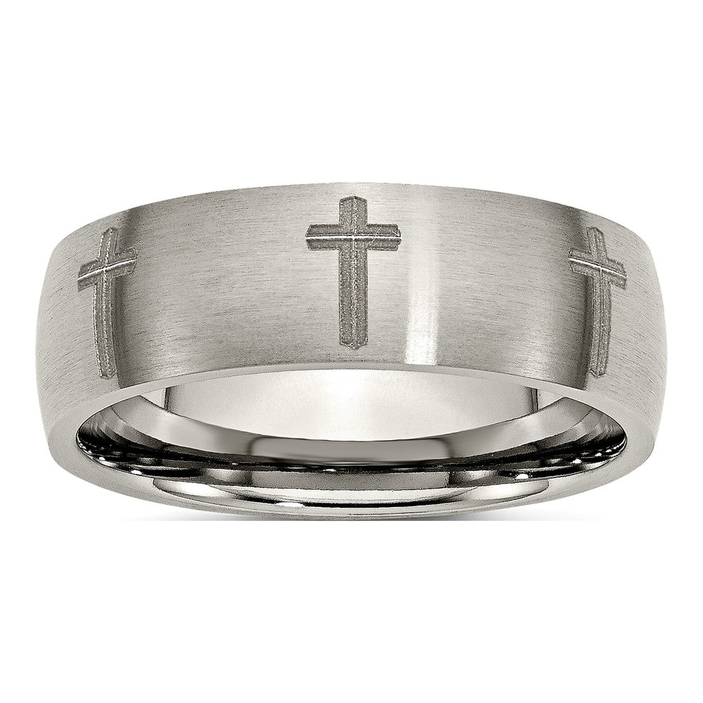 Titanium 8mm Cross Laser Design Wedding Band
