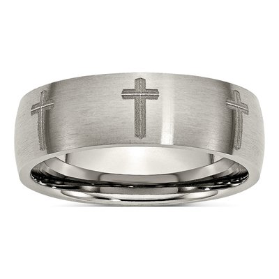 Titanium 8mm Cross Laser Design Wedding Band