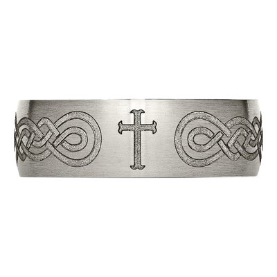 Titanium 8mm Cross Laser Wedding Band – view 6