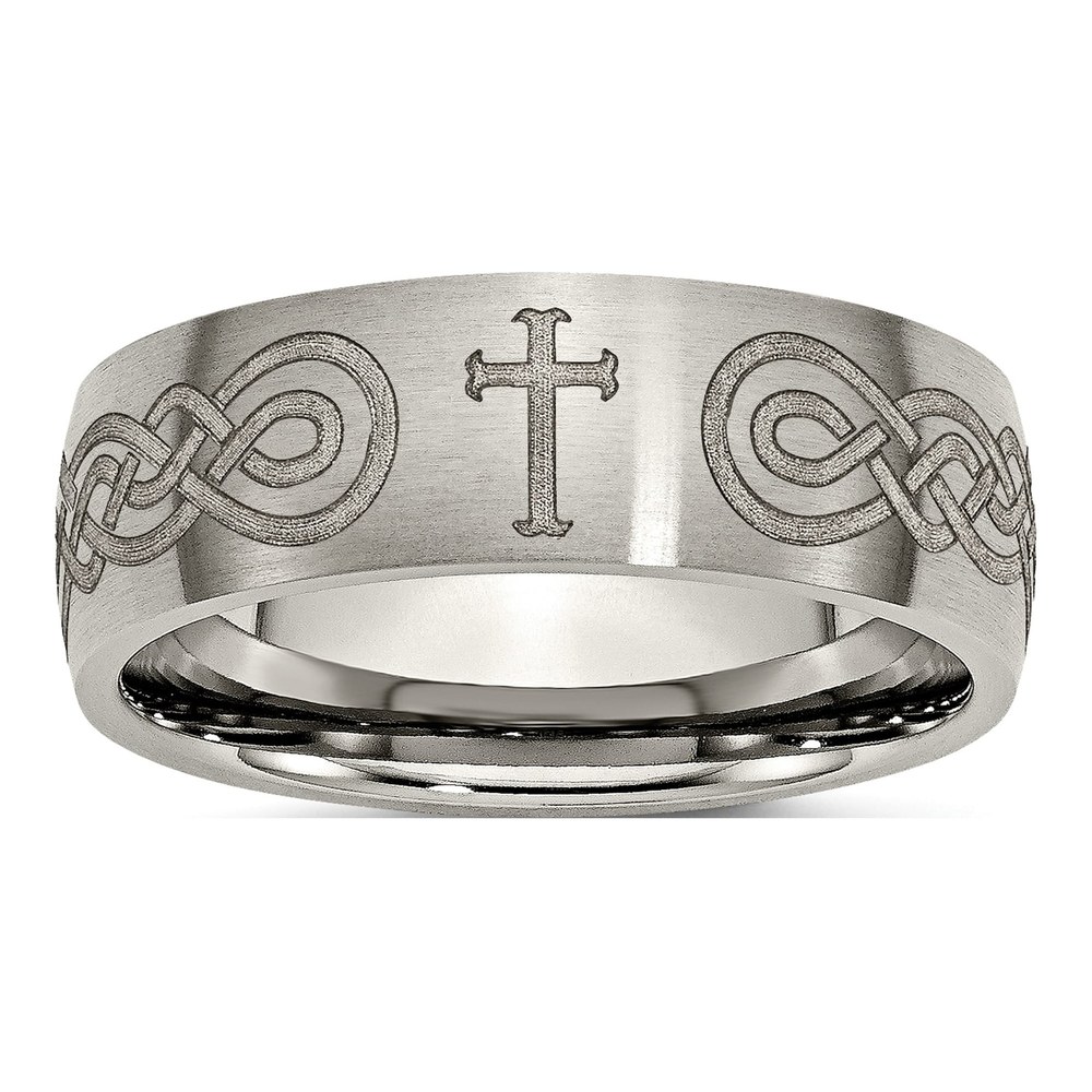 Titanium 8mm Cross Laser Wedding Band