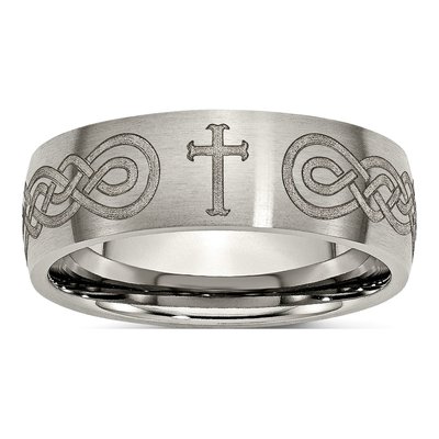 Titanium 8mm Cross Laser Wedding Band