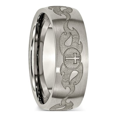Titanium 8mm Cross Flames Wedding Band – view 6