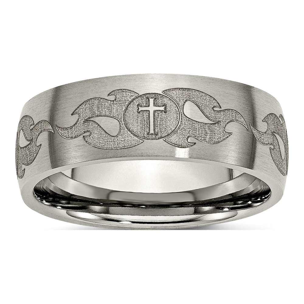 Titanium 8mm Cross Flames Wedding Band