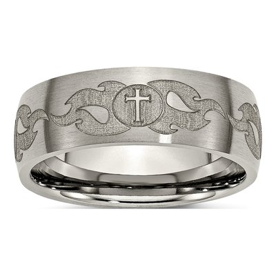 Titanium 8mm Cross Flames Wedding Band