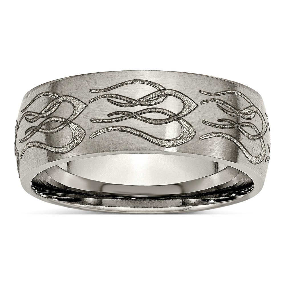 Titanium 8mm Flame Laser Wedding Band