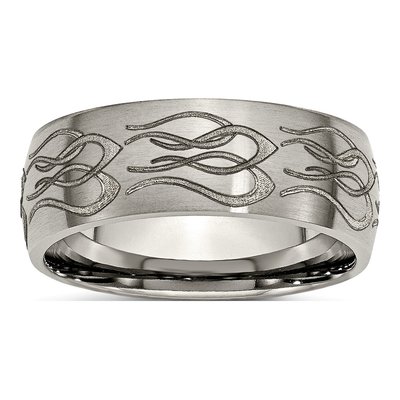 Titanium 8mm Flame Laser Wedding Band